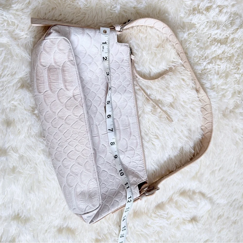 Mila Schon Italy Elegant Cream and Pink Croc-Embossed Shoulder Bag